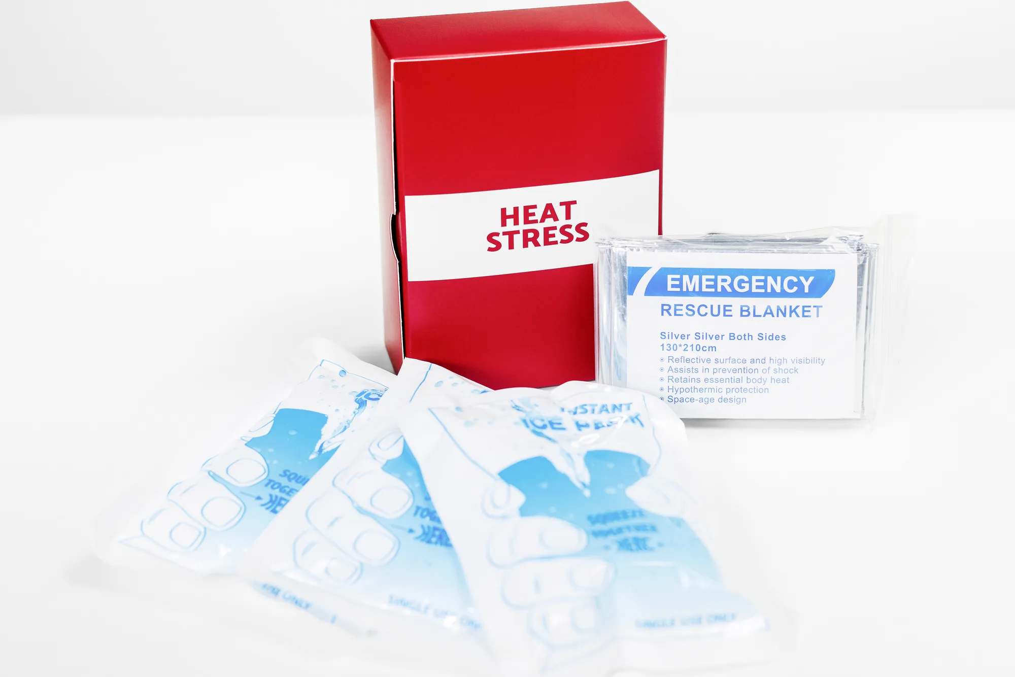 HEATbox heat stress module with cold packs and rescue blanket