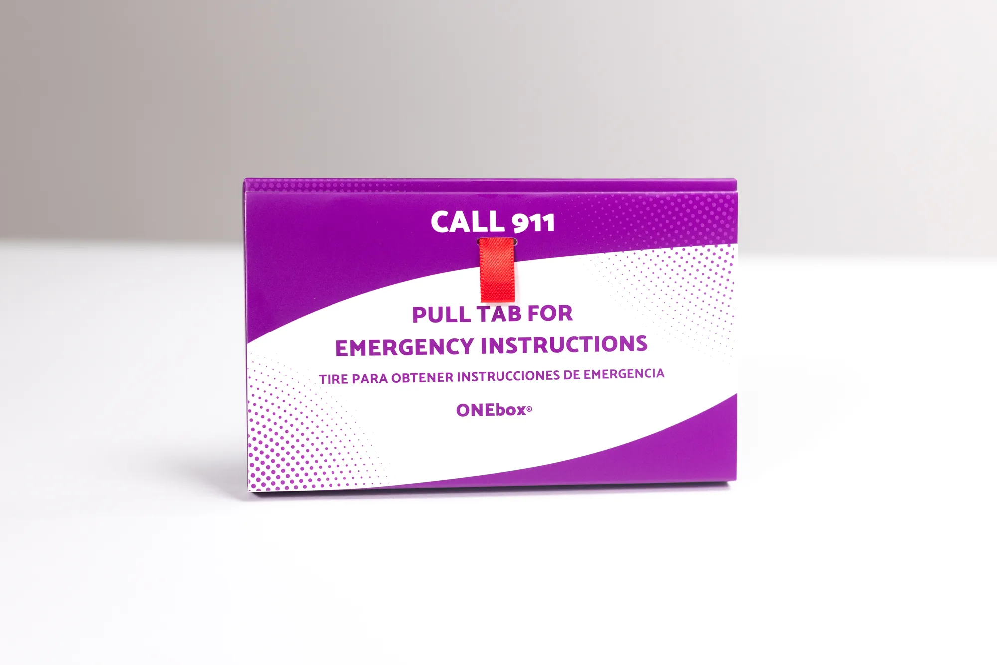 Bilingual pull-tab emergency instructions signage